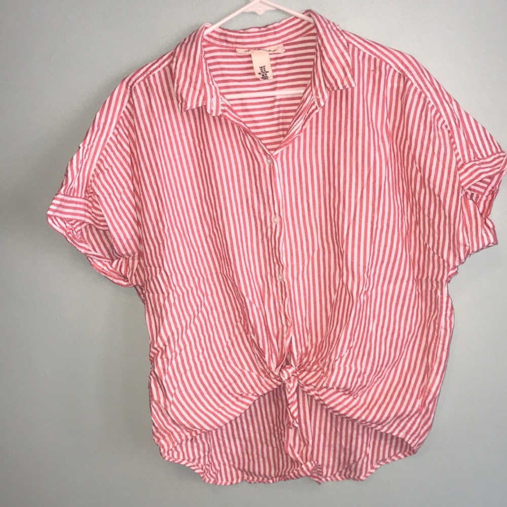 Red and white striped blouse